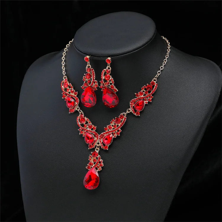 Wholesale New Vintage Bridal Water Drop Crystal Diamond Necklace Earrings Fashion Jewelry Sets for Women