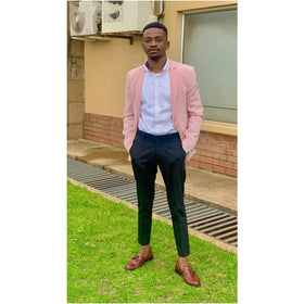 Africa Suits for Men 2 Pieces Pink Jacket Black Pants Notched Lapel Single Breasted Prom Party Blazer Wedding Groomsmen Dress