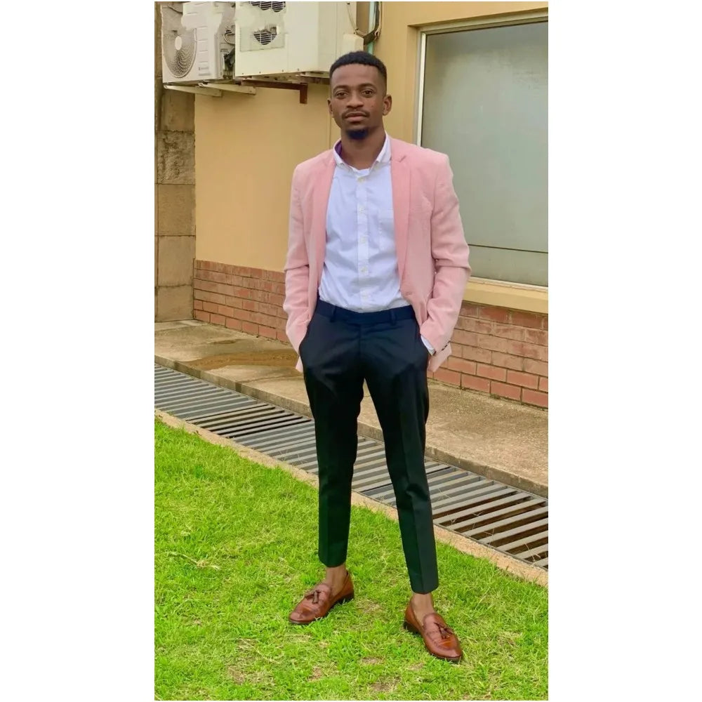 Africa Suits for Men 2 Pieces Pink Jacket Black Pants Notched Lapel Single Breasted Prom Party Blazer Wedding Groomsmen Dress