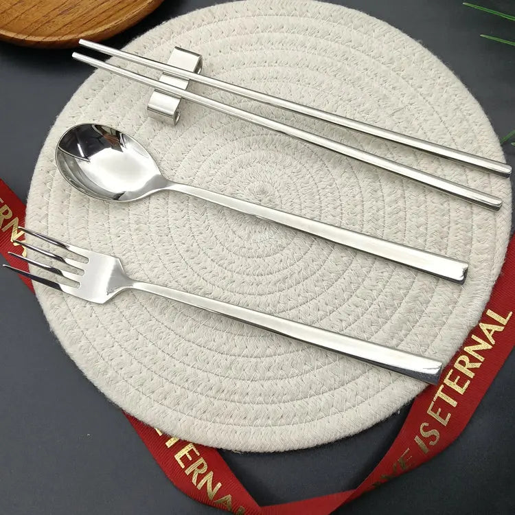 New Product 4 Pcs Stainless Steel Cutlery Set Metal Chopsticks Spoon and Fork Stainless Flatware