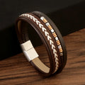 Pulseras Piel Hombre Punk Multilayer Braided Leather Stainless Steel Magnetic Clasp Bracelet Pulseras De Acero Para H
