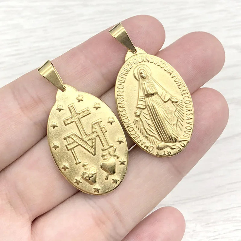 Hot Sale Mary San Judas Religious Pendant Stainless Steel Cross Pendant Gold Plated Statement Virgin Mary Pendant Necklace