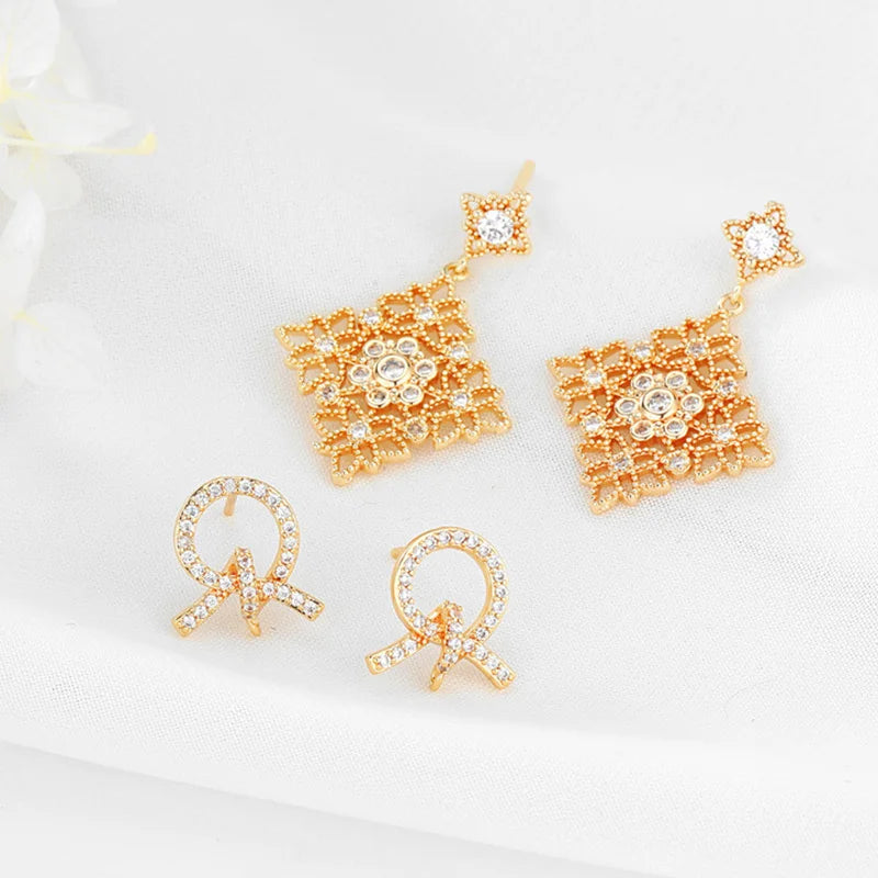 Wholesale 14K Gold Plated Fashion CZ Stud Earrings Design for Women Jewelry