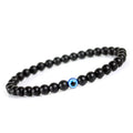 Trendy Simple Demon Eye Religious Blue Eye Beads on 6mm Natural Black Obsidian Lucky Wishes Bracelets for Anniversaries