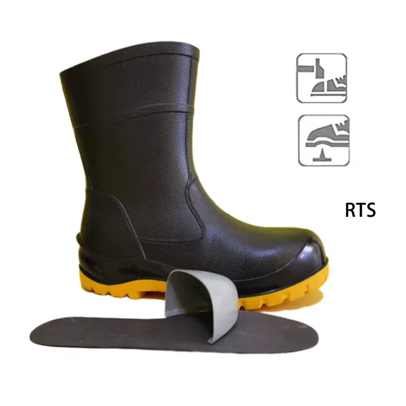 Top-level Rubber Rain Shoes Machinery Construction Safety Rain Shoes Steel Toe Steel Midsole Low Cut PVC Rain Boots
