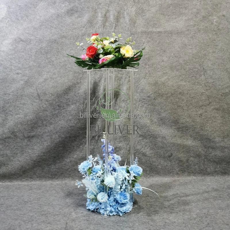 Modern Rectangular Tall Stand Acrylic Flower Vases High Quality Clear Column Wedding Supplies Decoration Flower Stands Holder