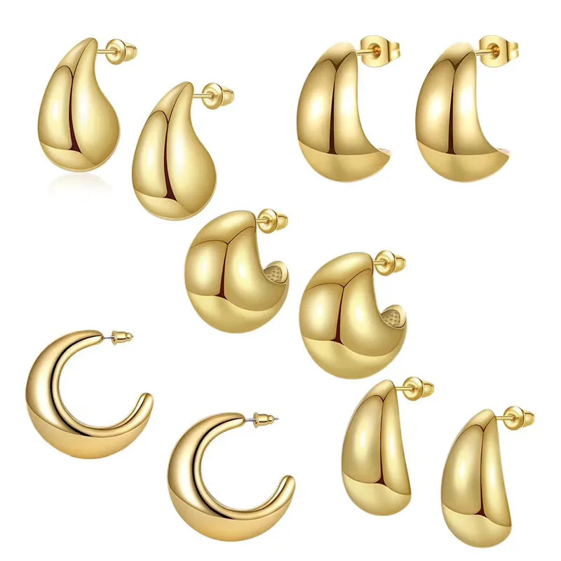 Cross Border 14k Gold Plated Women's Thick Gold Bottega Earring Lightweight Hollow Openc-shaped Teardrop Earrings