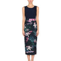 Beautiful Print Navy Blue Dresses for Women Sleeveless Elegant Ladies Dress for Office