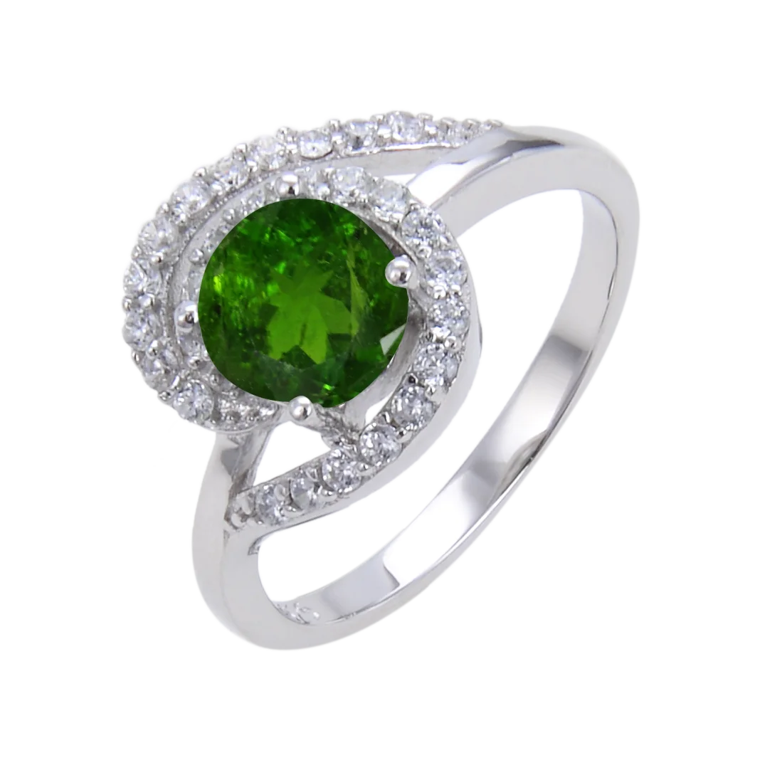 Abiding Classical Engagement Silver Wholesale Rings 925 Solid Sterling Silver Natural Gemstone Chrome Diopside Rings