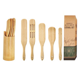Hot Selling Bamboo Spurtle Set Non-Stick Kitchen Cooking Tools Satula and Tongs with Holder Box Food Application