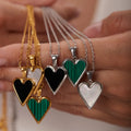 Europe and the United States Gold Stainless Steel White Shell Green Love Heart Pendant Necklace Chain for Woman
