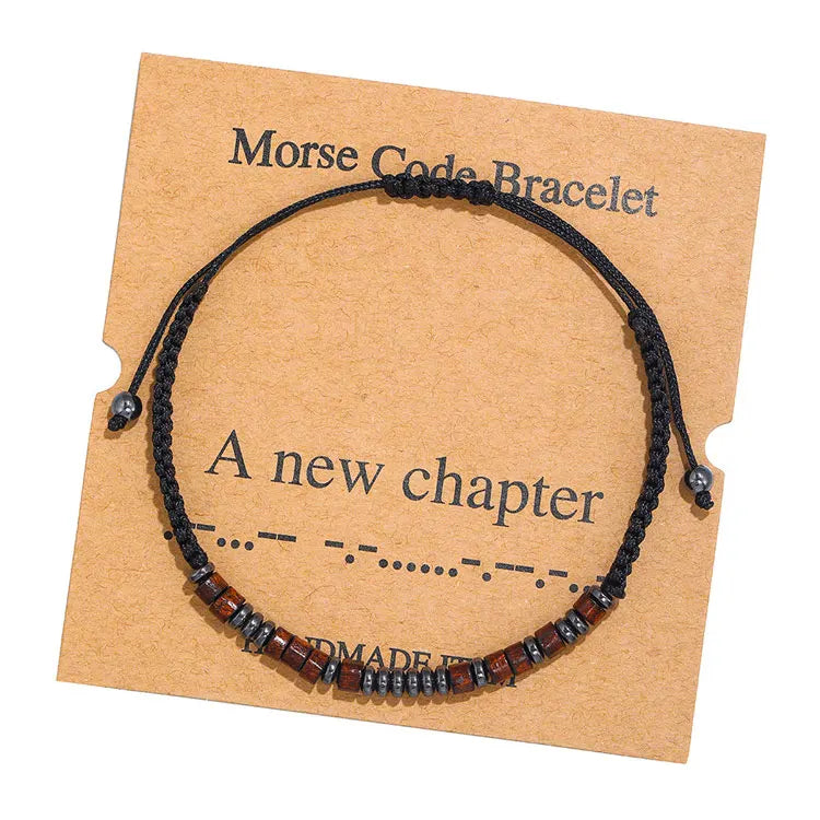 SC Hot Selling Hematite Beaded Morse Code Bracelet Adjustable Wood Beads Inspirational Message Cards Morse Code Bracelet Women
