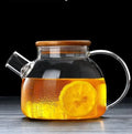 High Quality Borosilicate Glass Eco-Friendly Mouth Blown Handmade Modern Stocked Carafe Water Pitcher Wooden Lid Heat Resistant