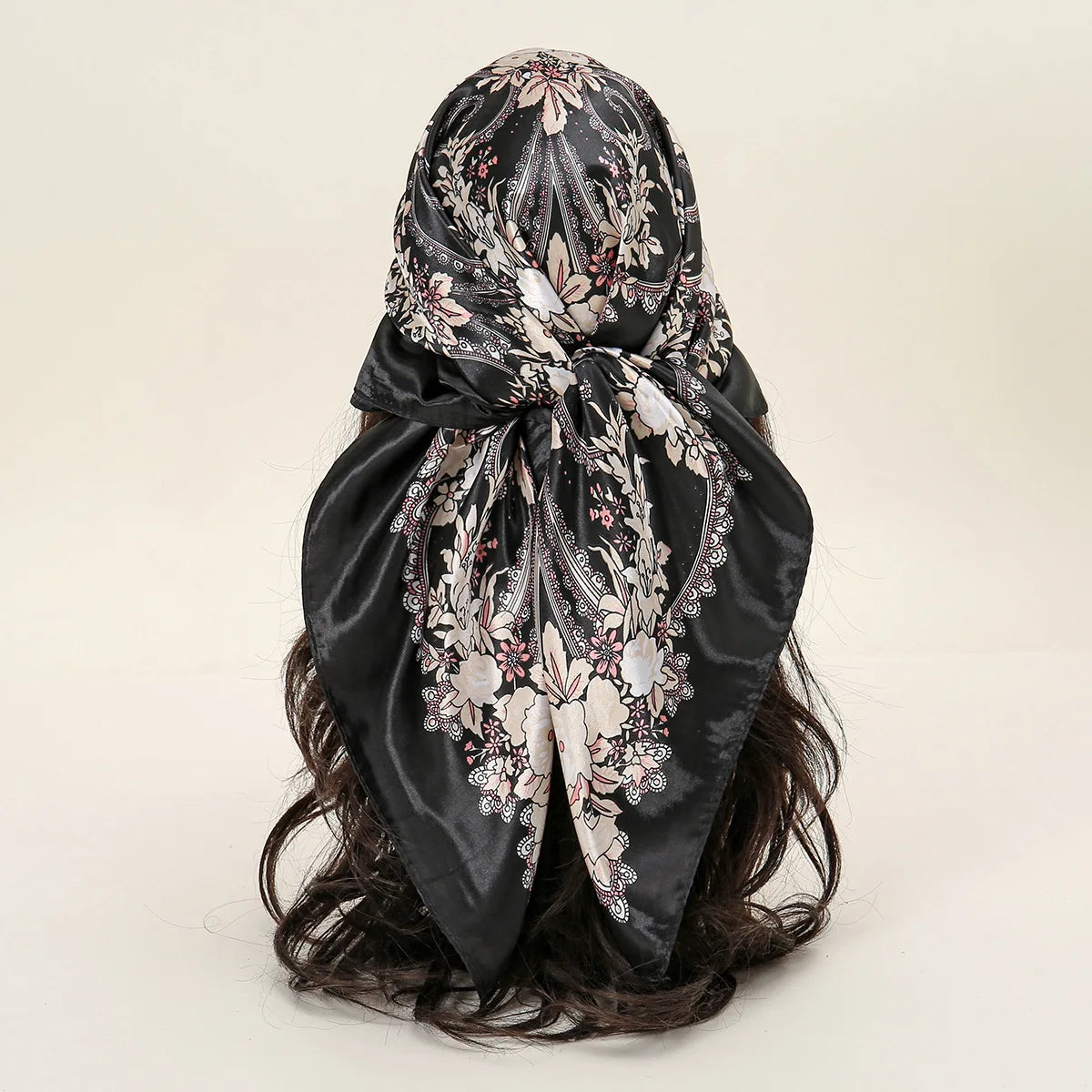 2025 New Design Women's Korean Style Square Scarf Popular Flower Pattern Silk Hijab