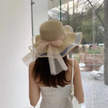 Lace Bowknot Wave Fashion Wide Brim Braided Roll up Travel Packable Summer Girls Straw Jazz Hat Beach Cap With Pearl for Women