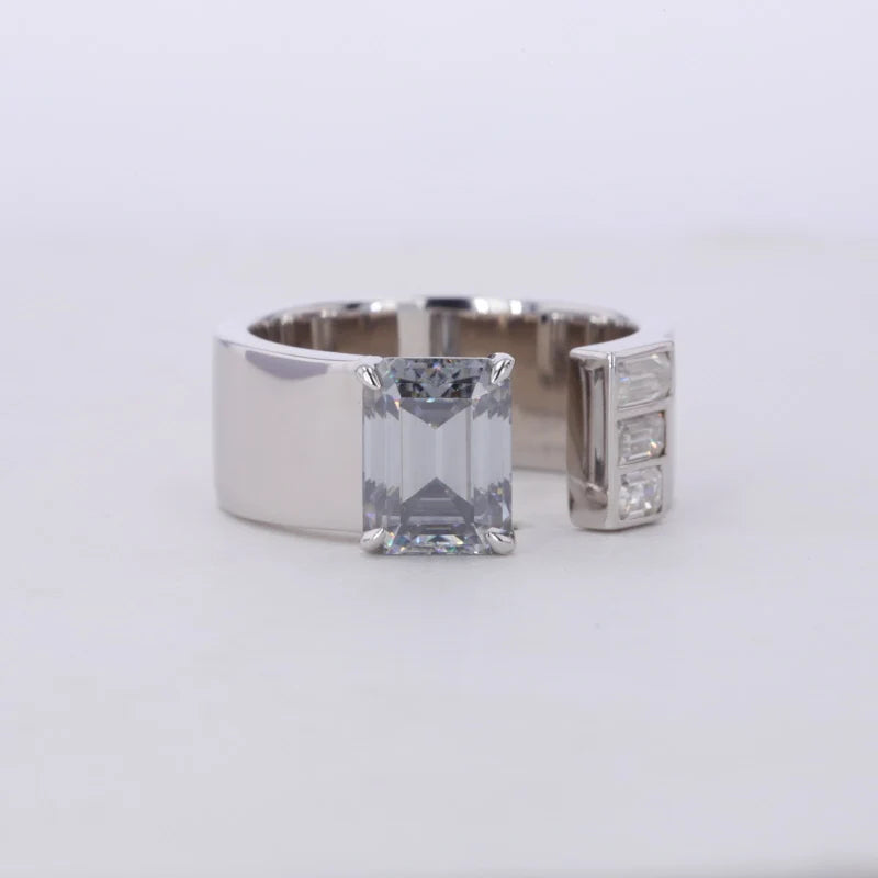 Sterling Silver 925 Jewellery Grey Emerald Moissanite 6x8 Vvs Mens Silver Rings for Weeding Party Gift.