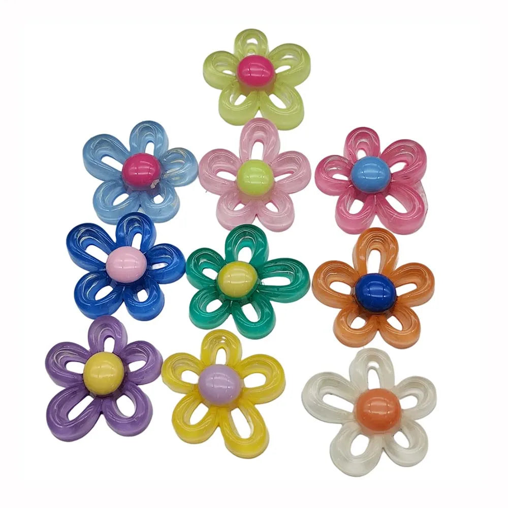 Wholesale Clear Flower Resin Beads Hollow Earring Jewelry Ornament Hair Bow Center DIY Accessories 30mm Flowers Charms Supply