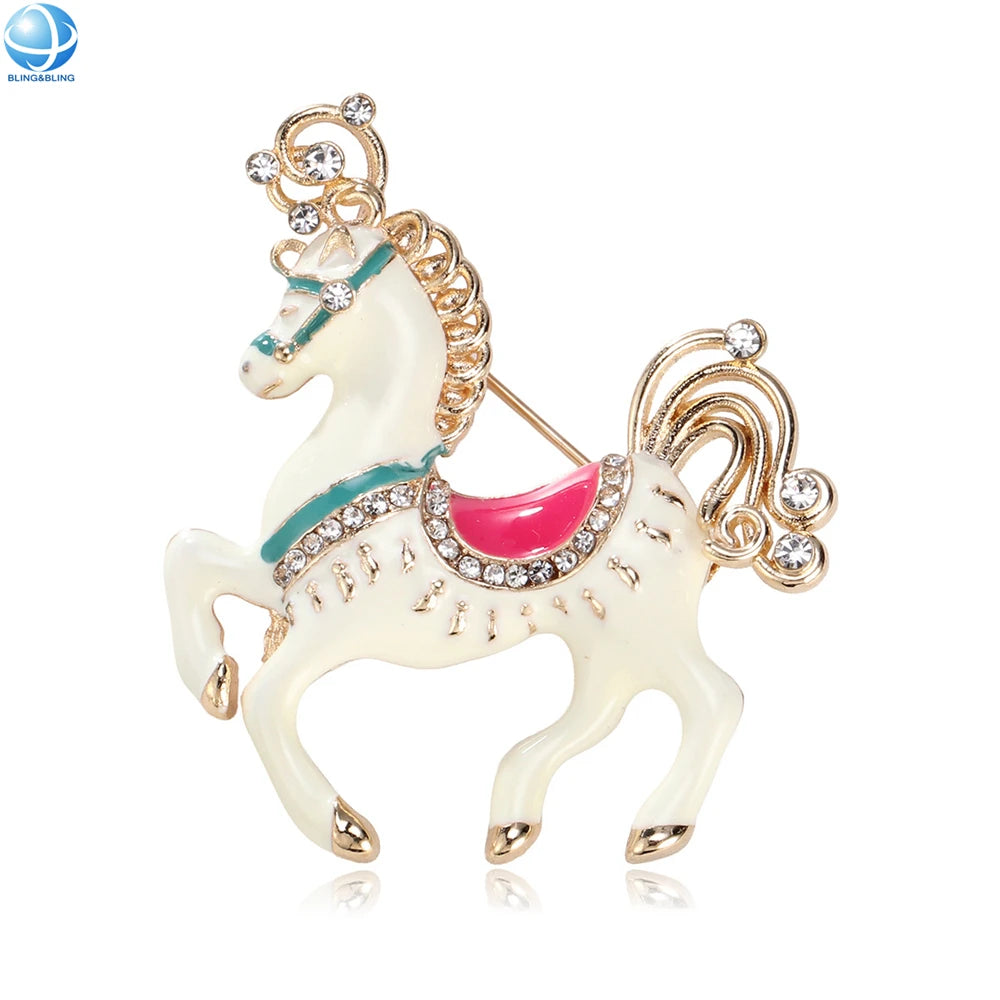 Cute Unicorn Brooch Pins Jewelry Gift Gold Plated Alloy White Black Enamel Cartoon Horse Broach for Women Men Clothes Decoration