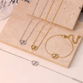 Stainless Steel Gold Silver Heart Zircon Jewelry Set for Women Interlocking Heart Pendant Necklace Bracelet