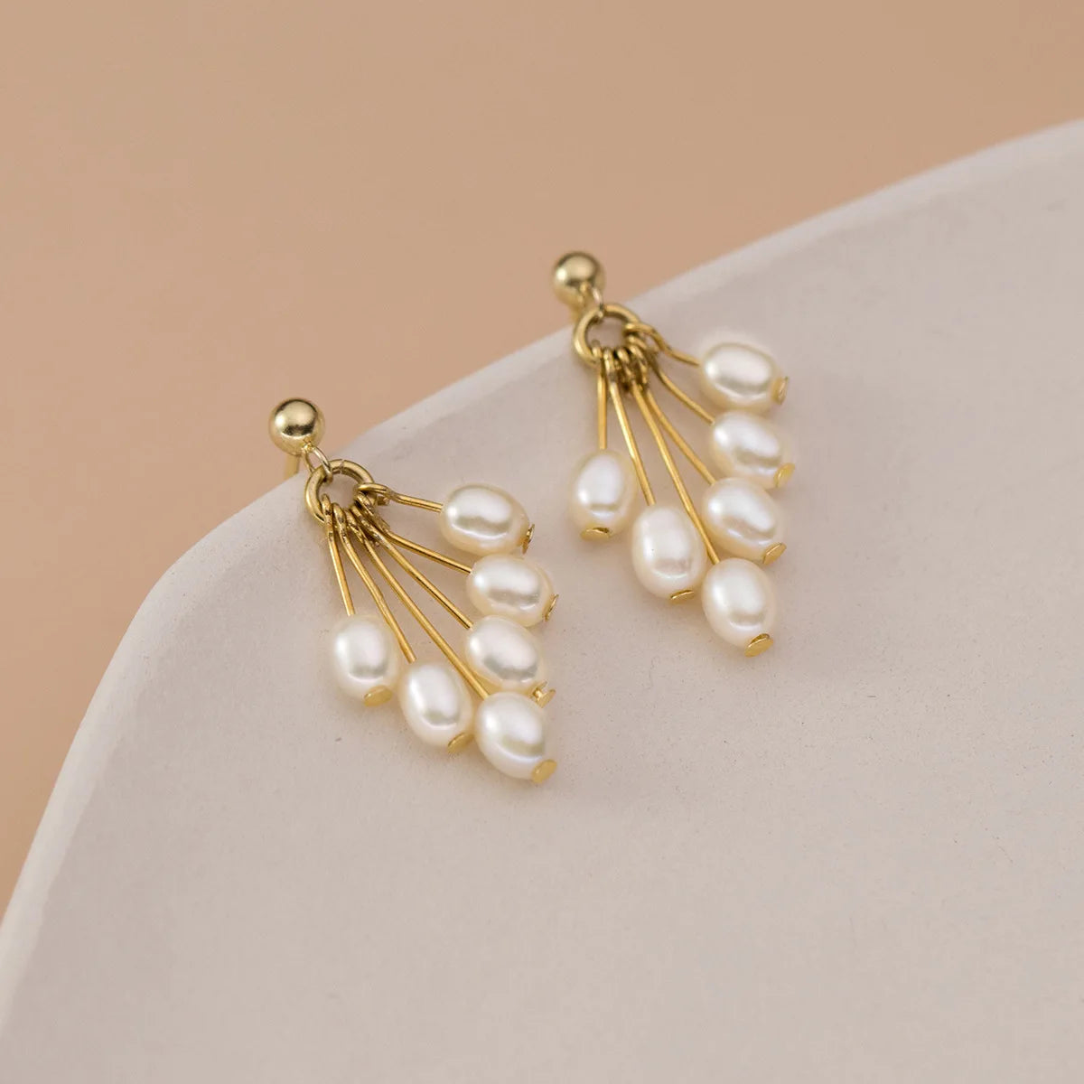Fashion Jewelry 925 Sterling Silver Natural Pearls Tassel Drop Pendant Gold Plated Stud Earrings for Women