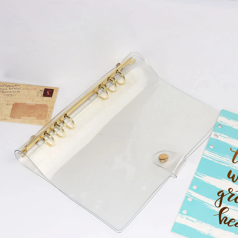 A5 A6 clear PVC Binder with 6 Holes  clear PVC Planner Cover with Gold Binder