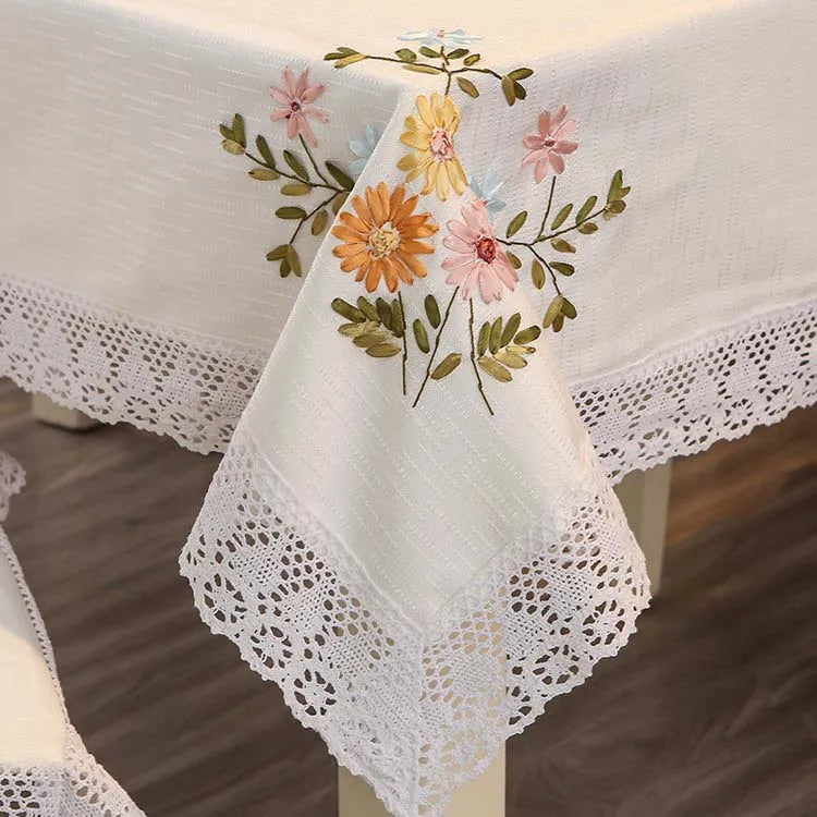 Chinese Embroidered Tablecloth Cloth Art Pastoral Tablecloth Cotton Linen Tablecloth Small Fresh and Simple  Table Cloth