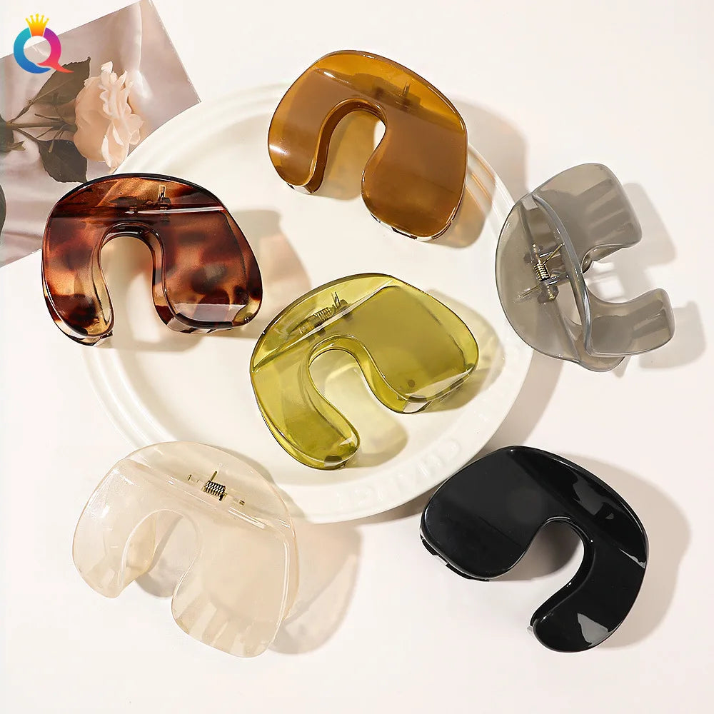 QIYUE 6CM Custom Logo Simple Temperament Retro Hair Clips Plate Hair Claw Clips Hair Accessories for Woman