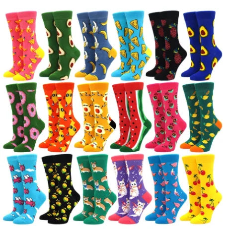 2026 Happiness Hot Sale Colorful Women's Cotton Crew Socks Funny Banana Cat Animal Fruit Pattern Novelty Cartoon Socks