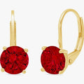 Brilliant Round Cut Solitaire Natural Deep Pomegranate Dark Red Garnet Gold Lever Back Drop Dangle Wedding Earrings