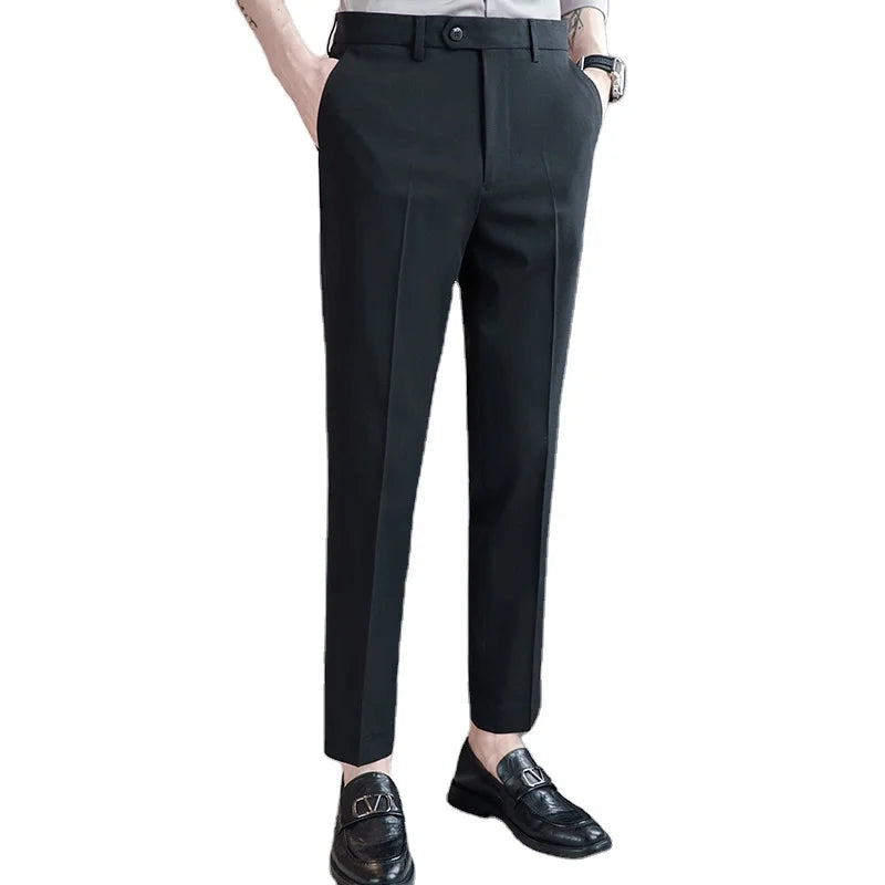 Fashion Trend Casual Wear Waistband Adjustable Black Green Blue Khaki High Class Mens Suit Pants