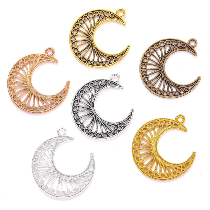 6color Alloy Moon Charm for DIY Necklace Bracelet Earrings Pendant Jewelry Crafts Making Accessories 30*33mm L637