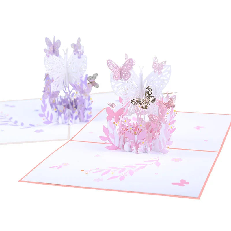 New Arrival Handmade Paper Laser Cut Cards Butterfly Flower Basket Blessing 3D Pop up Gift Card