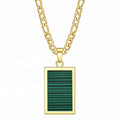 MECYLIFE Square Shape Malachite Agate Shell Necklace Women Stainless Steel 18K Gold Figaro Chain Necklace