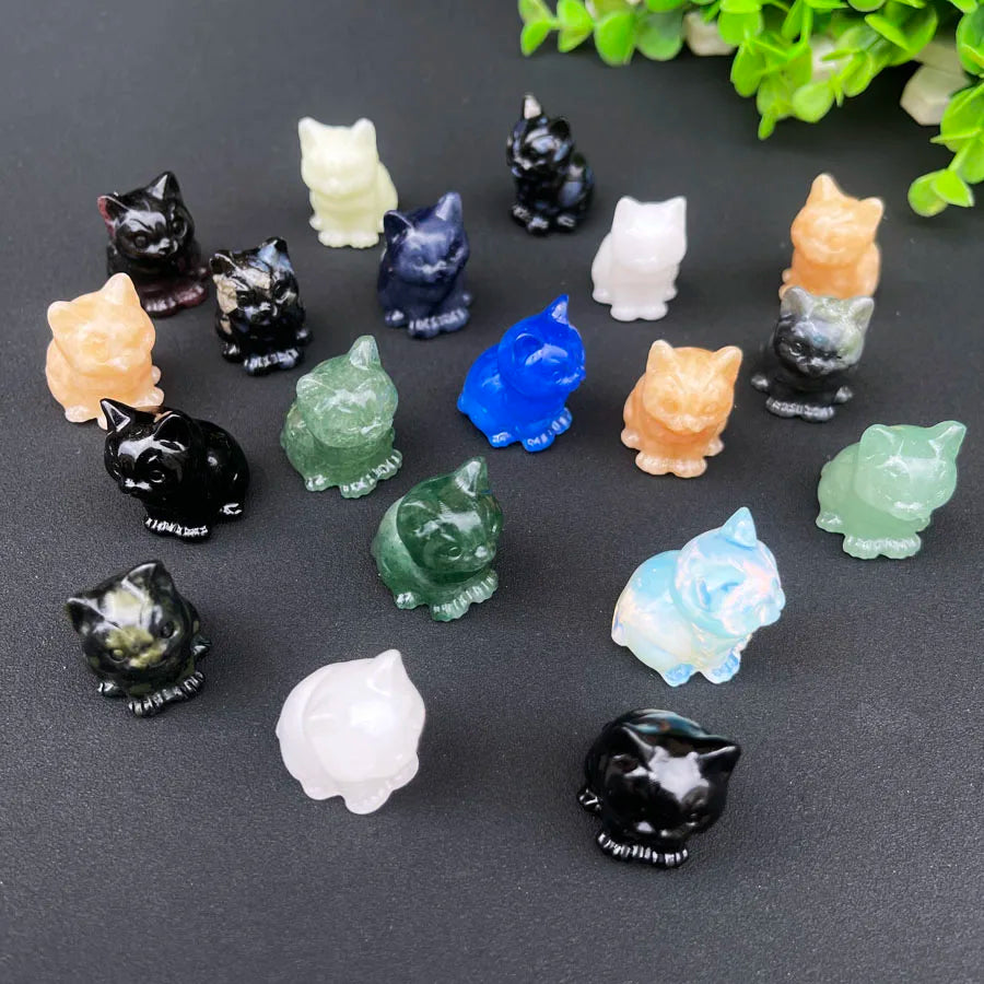 Wholesale Natural Crystal Cat Statue Figurine Carved Gemstone Crystal Cat for Gift