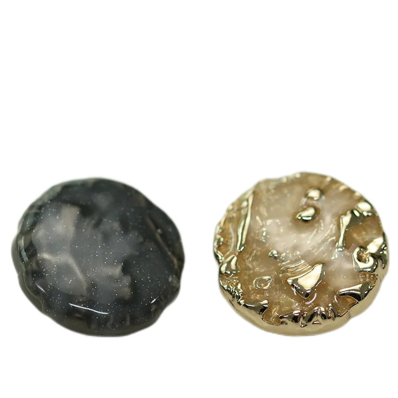Luxury Style Pitted Surface Enamel Gold Black  Round Metal Shank Buttons for Fur Coat  Dress