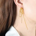 French Vintage Stainless Steel Long Rice Bead Pendant Chain Tassel 18k Hoop Drop Earrings for Women Non Tarnish