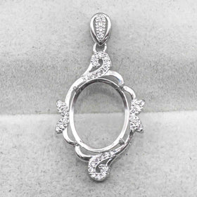 Sterling Silver 12*15mm Semi Mount Pendant Empty Frame Blank Support Setting S925 Base Holder Without Center Stone for DIY Inlay