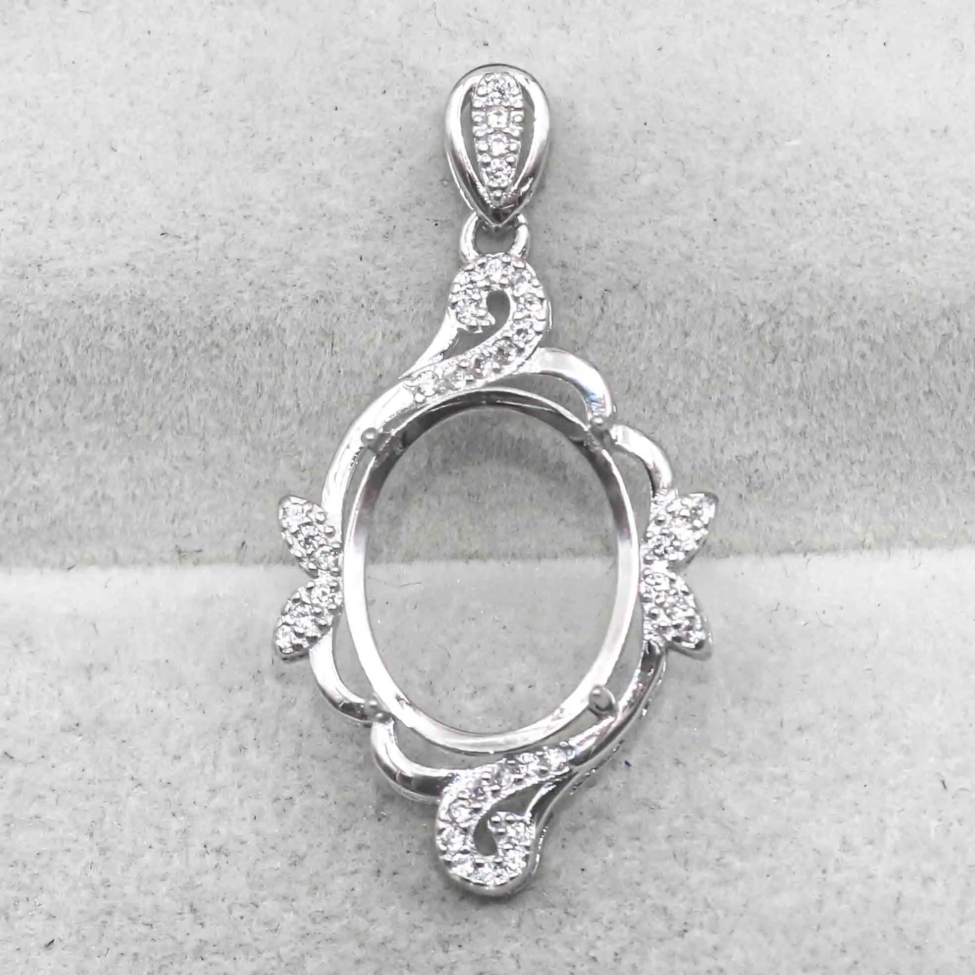 Sterling Silver 12*15mm Semi Mount Pendant Empty Frame Blank Support Setting S925 Base Holder Without Center Stone for DIY Inlay