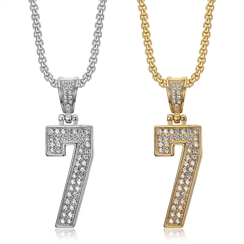 Fashion Hip Hop Anti Tarnish Jewelry Unisex Stainless Steel Pvd Gold Plated Lucky Number 7 Pendant Necklace for Men Gift