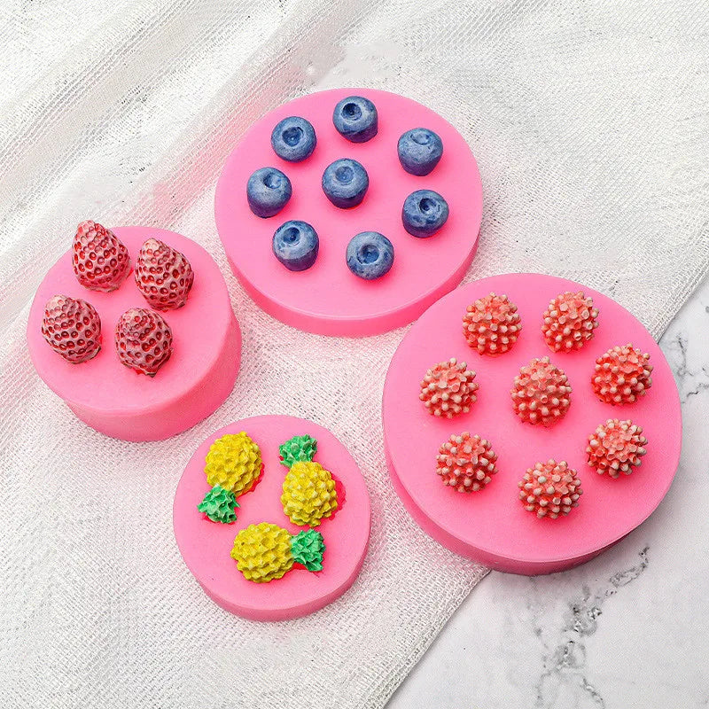 Fruit Shaped Jelly Molds 3d Strawberry Raspberry Blueberry Silicone Fondant Cake Soap Candle Decoration Molds