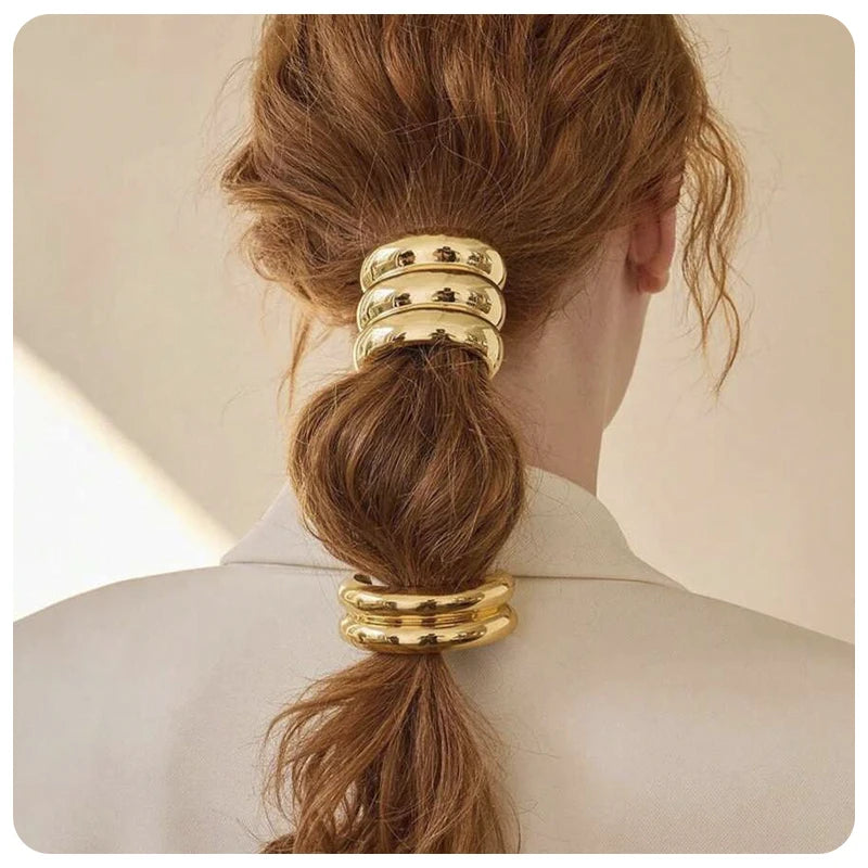 New Arrival Waterproof 18K Stainless Steel Rubber Black Elastic Hair Bands Glossy Arch Ponying Cuff Hair Accessories for Girls