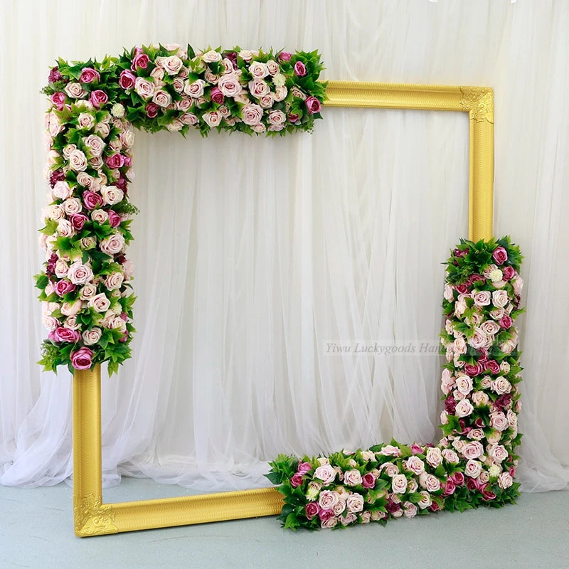 LFB2037 Wedding Party Wholesale Gold Large Photo Frame Backdrop with Artificial Flower Arrangement