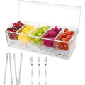 Ice Chilled Condiment Server Caddy Cold Serving Tray for Party with Lid Bar Garnish Holder on Ice with 5 Compartment