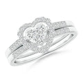 Solid 925 Silver Love Jewelry Floating Trio White Cubic Zirconia Heart Halo Bridal Set