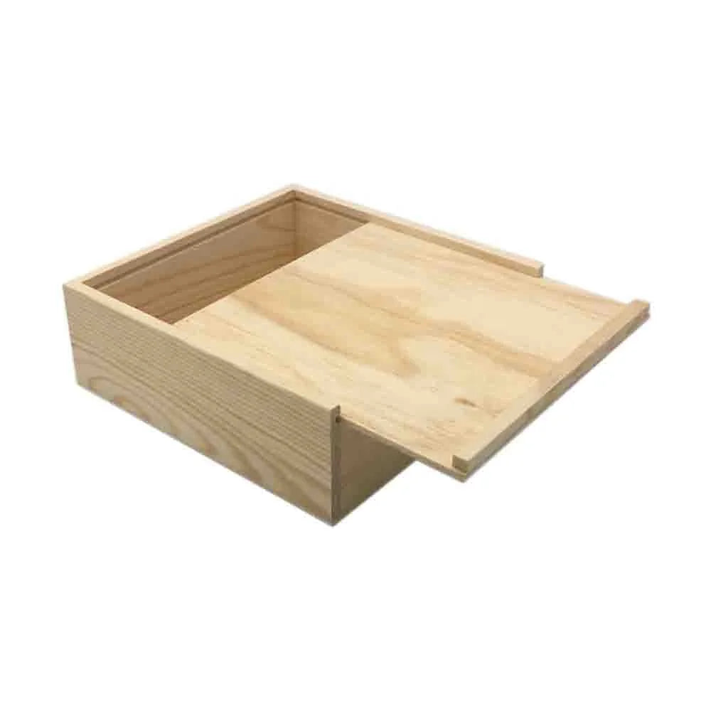 Unfinished Sliding Lid Wooden Packaging Box Multifunctional Rectangle Pine Wood Box for Sundries