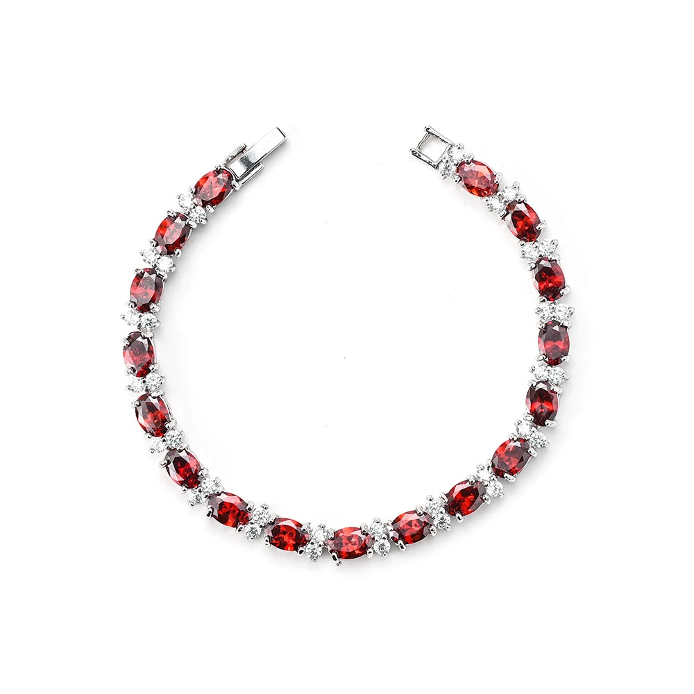 Oval and Round Tennis Bracelet Garnet Gemstones Bracelet White Gold Plating for Men and Women As Party Gift