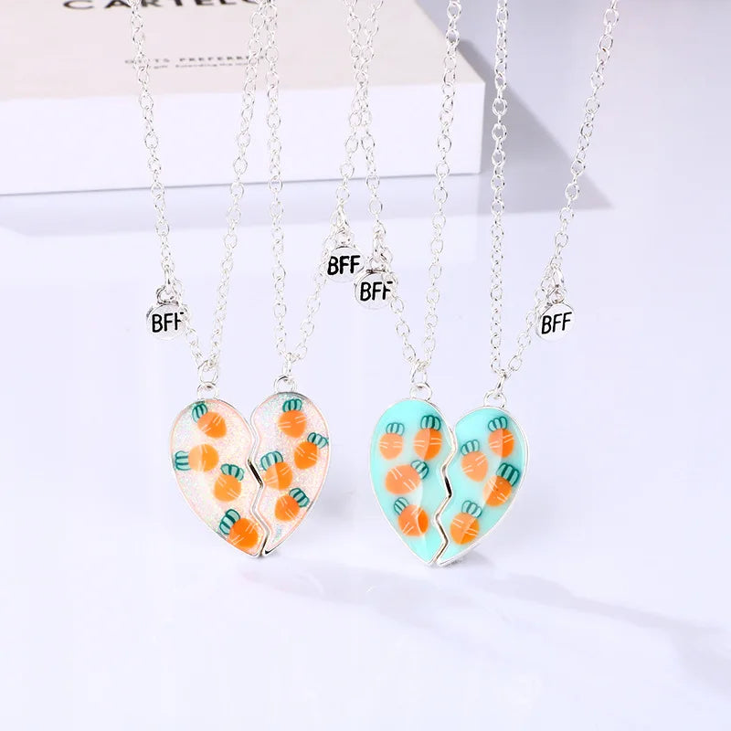 2Pcs/Set Fashion Trendy Best Friend Necklace Cute Carrot Charm Enamel Pendant BFF Magnetic Necklace for Men Women Couple