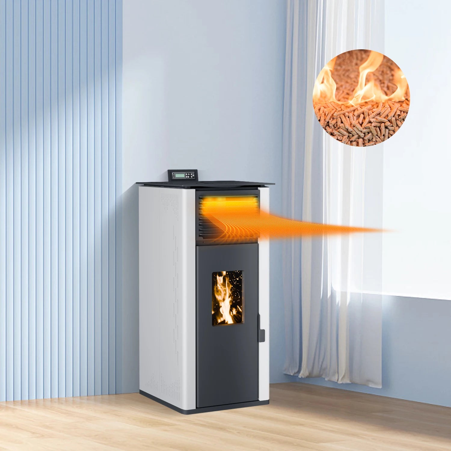 Wi-Fi Smart Controlled PS-80 Pellet Stove Warm Air Comfort Heating Popular in Europe