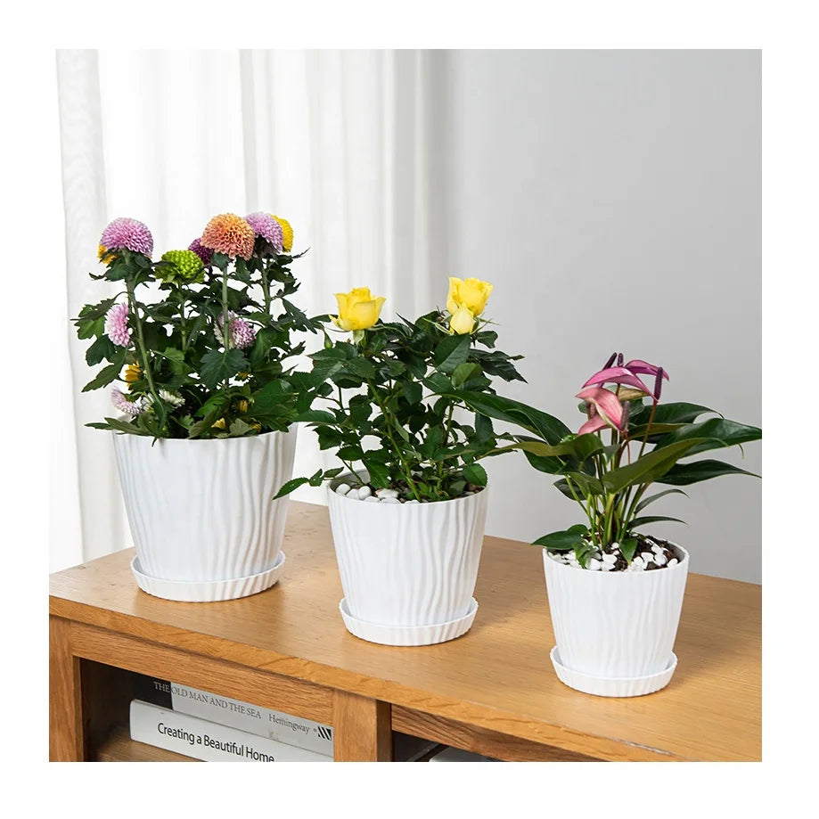 Garden Durable Round Clear White Grey Green Tray Plastic Plant Planters Flower Pot
