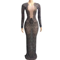 Vestido Elegant Long Sleeves See Through Ball Gowns Large Size Rhinestone Birthday Prom Long Dress Women Bodycon Evening Dress